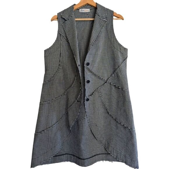 Paolo Tricot Checkered Gingham Sleeveless Long Vest Gillet Medium - Picture 3 of 10